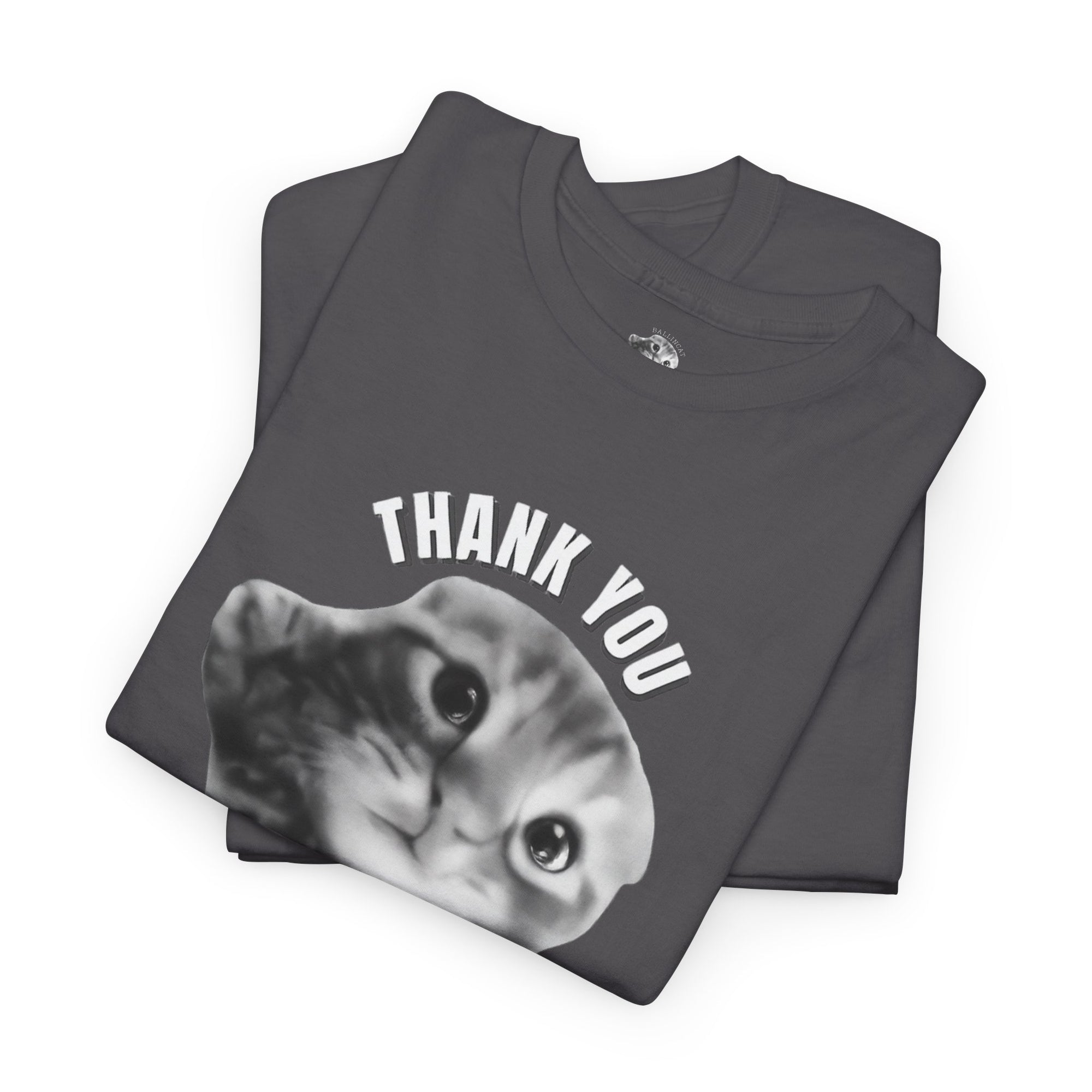 Thank You Ballincat43 Heavy cotton T-shirt Round Text (BLACK AND WHITE CAT)