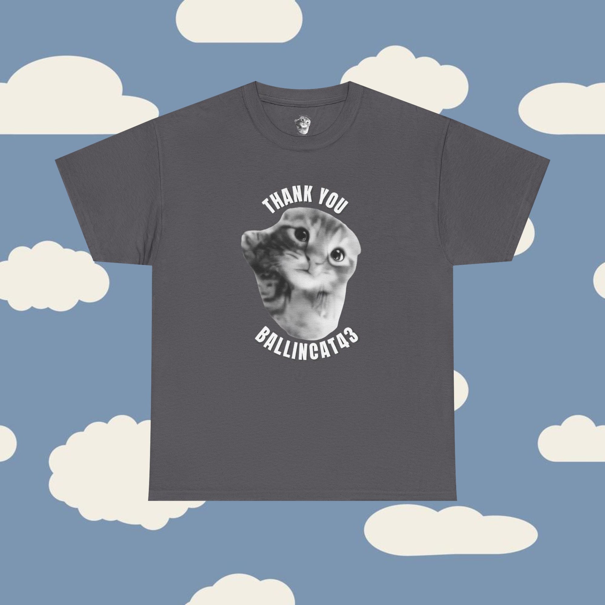 Thank You Ballincat43 Heavy cotton T-shirt Round Text (BLACK AND WHITE CAT)