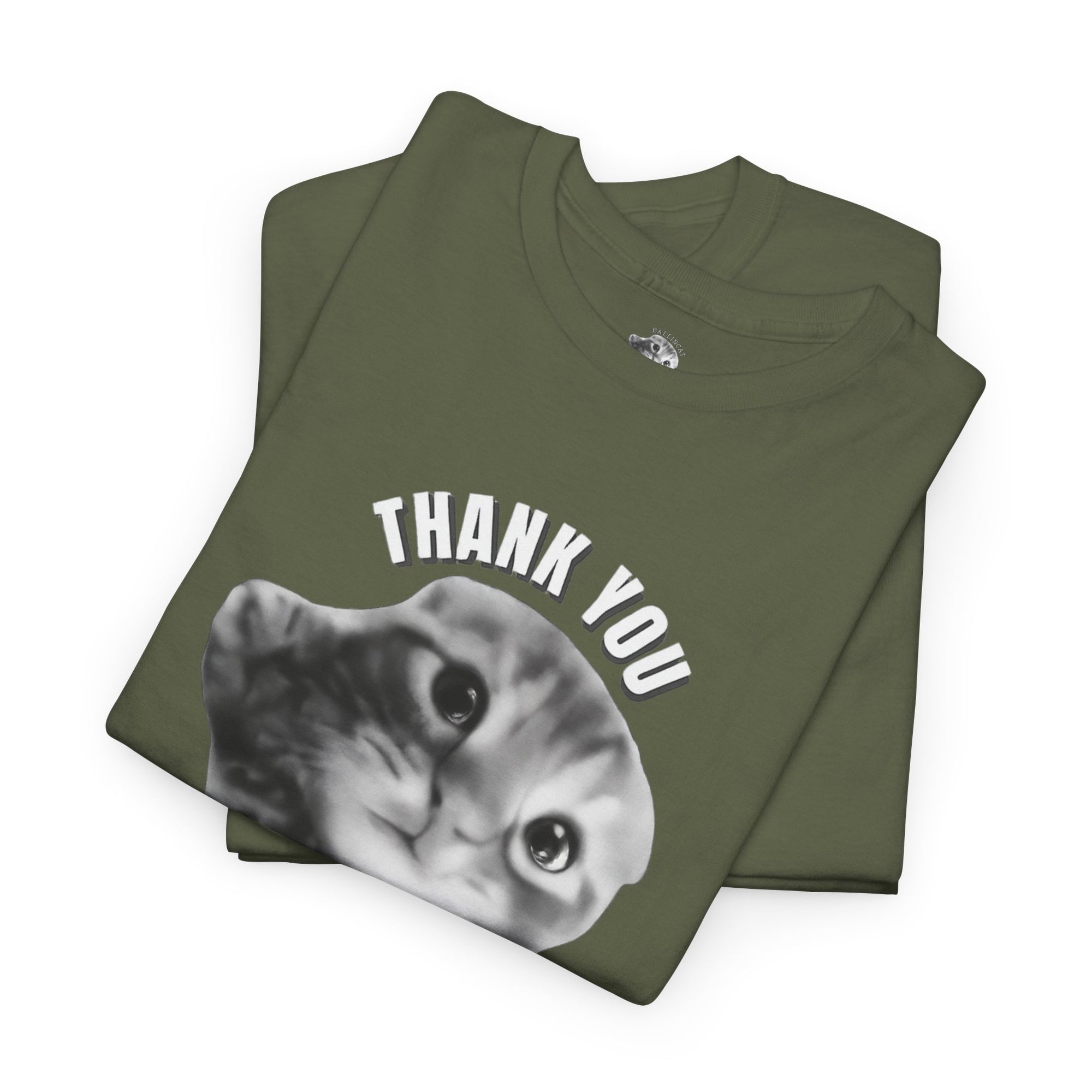 Thank You Ballincat43 Heavy cotton T-shirt Round Text (BLACK AND WHITE CAT)