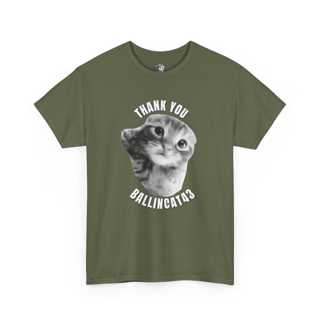 Thank You Ballincat43 Heavy cotton T-shirt Round Text (BLACK AND WHITE CAT)