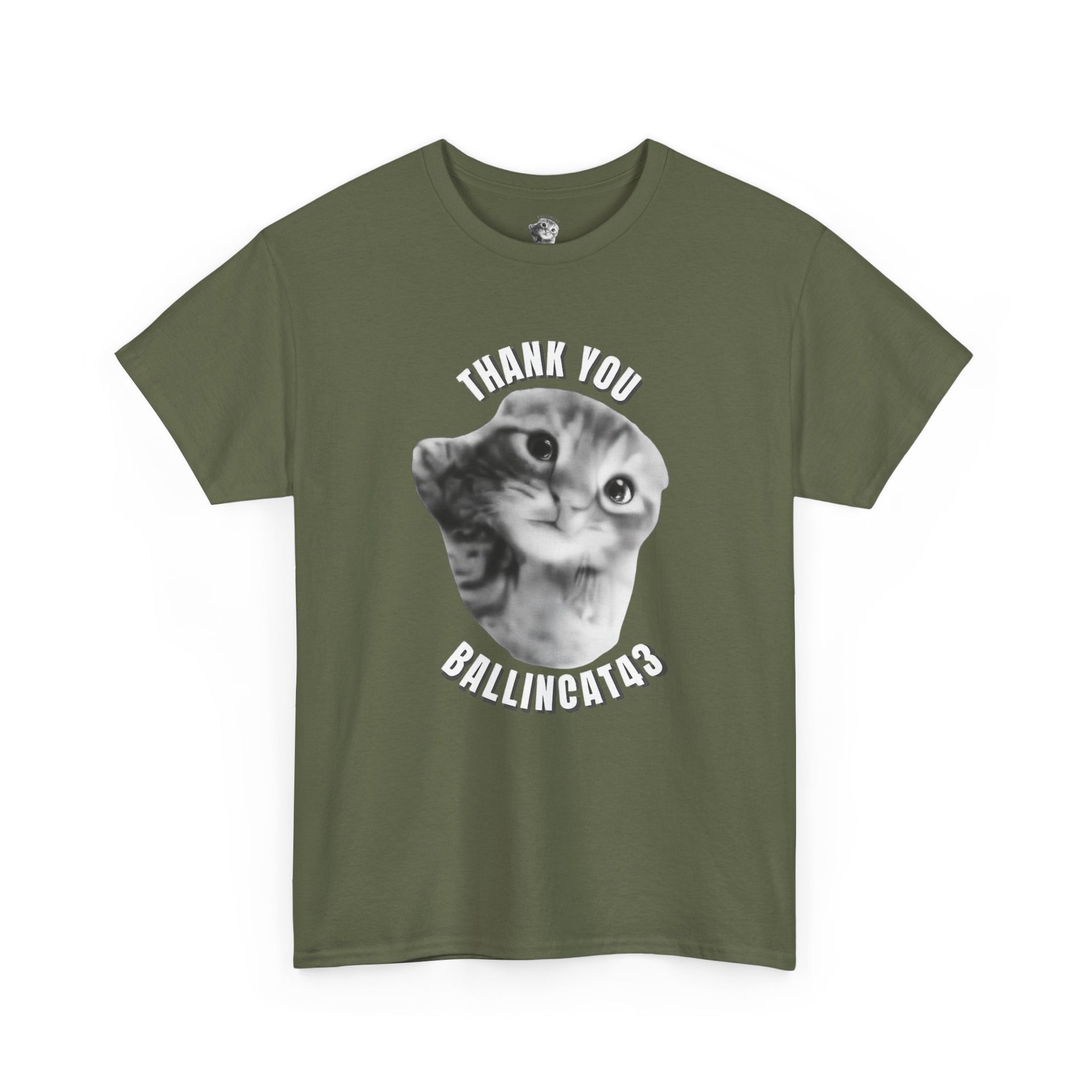 Thank You Ballincat43 Heavy cotton T-shirt Round Text (BLACK AND WHITE CAT)