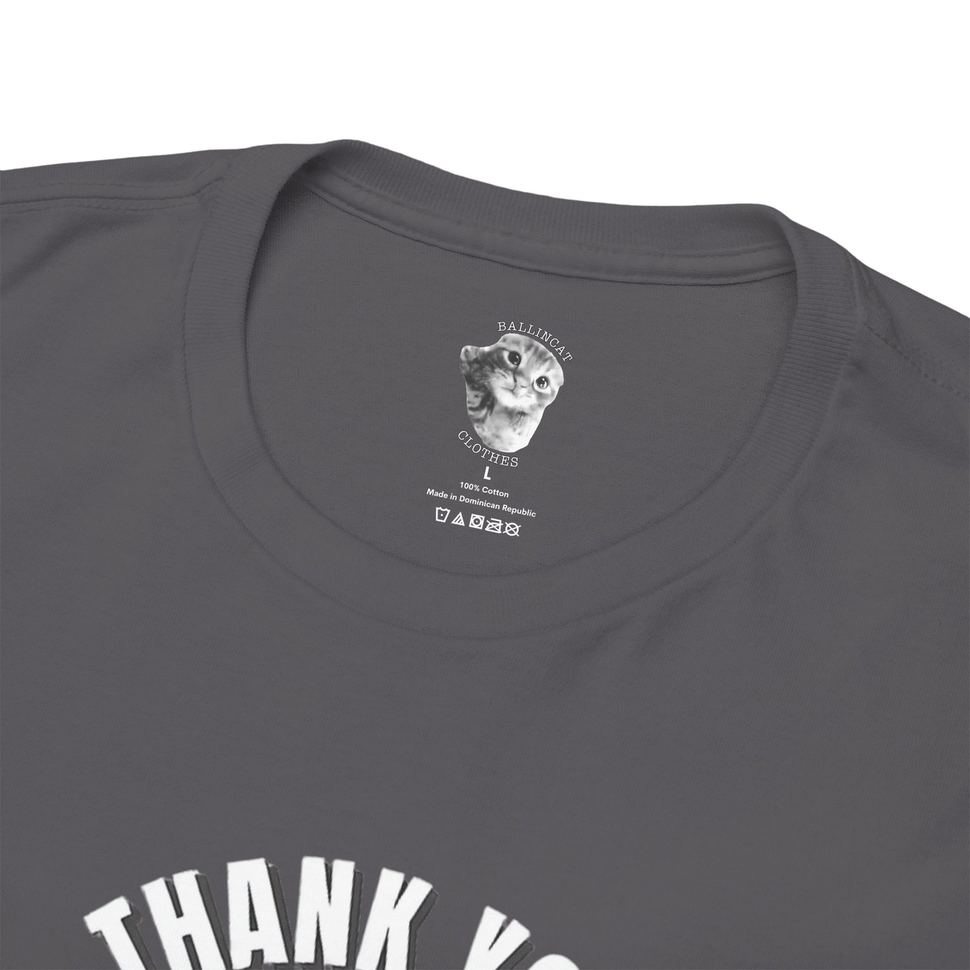 Thank You Ballincat43 Heavy cotton T-shirt Round Text (BLACK AND WHITE CAT)