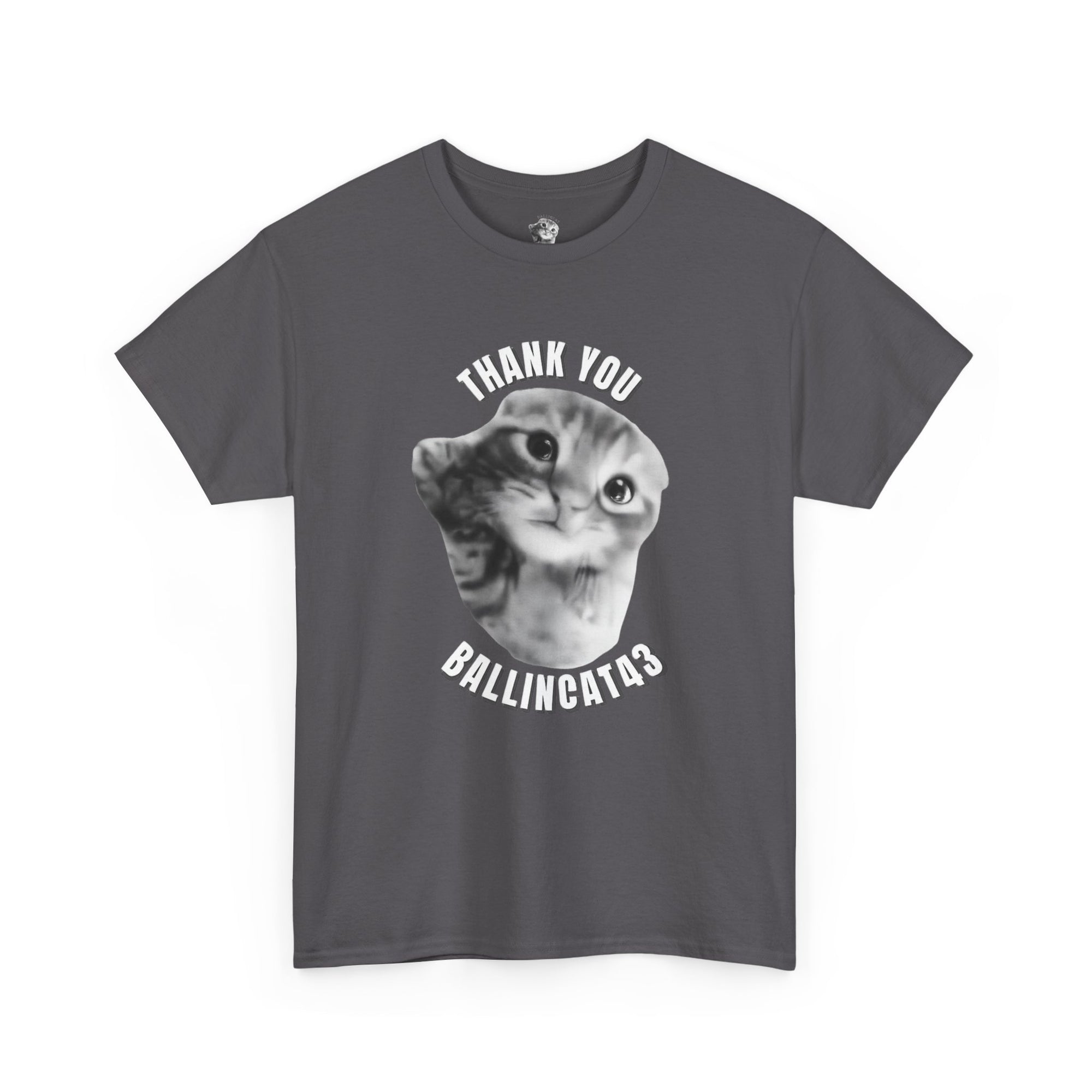 Thank You Ballincat43 Heavy cotton T-shirt Round Text (BLACK AND WHITE CAT)